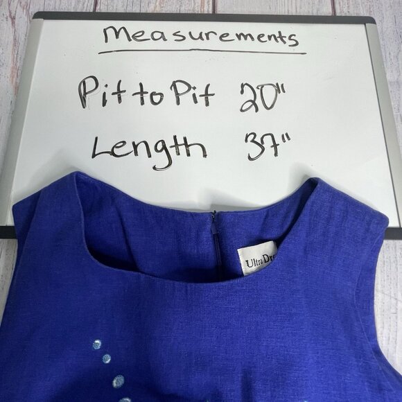 VTG 90s Ultra Dress 14 Linen Blend Fish Embroidered‎ Sleeveless Blue Nautical - Picture 15 of 16